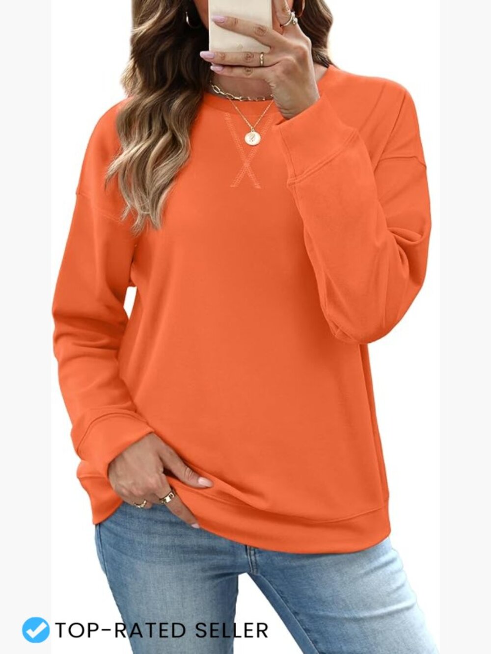 Womens Crew Neck Sweatshirt Long Sleeve Pullover Relaxed Fit Casual Athleisure